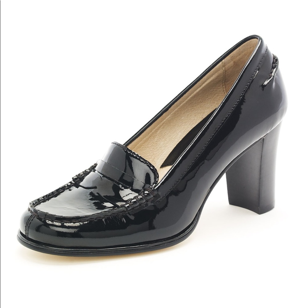 Michael Kors Black Patent Leather Bayville Penny Loafer Block Heel Size 7 w/ box